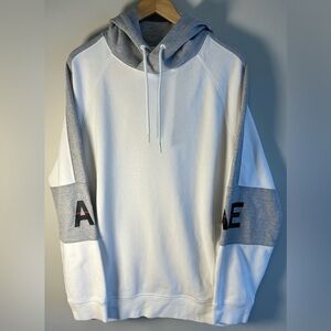 American Eagle Hoodie Sweatshirt Mens Size XL White Gray Raglan AE Logo Pullover